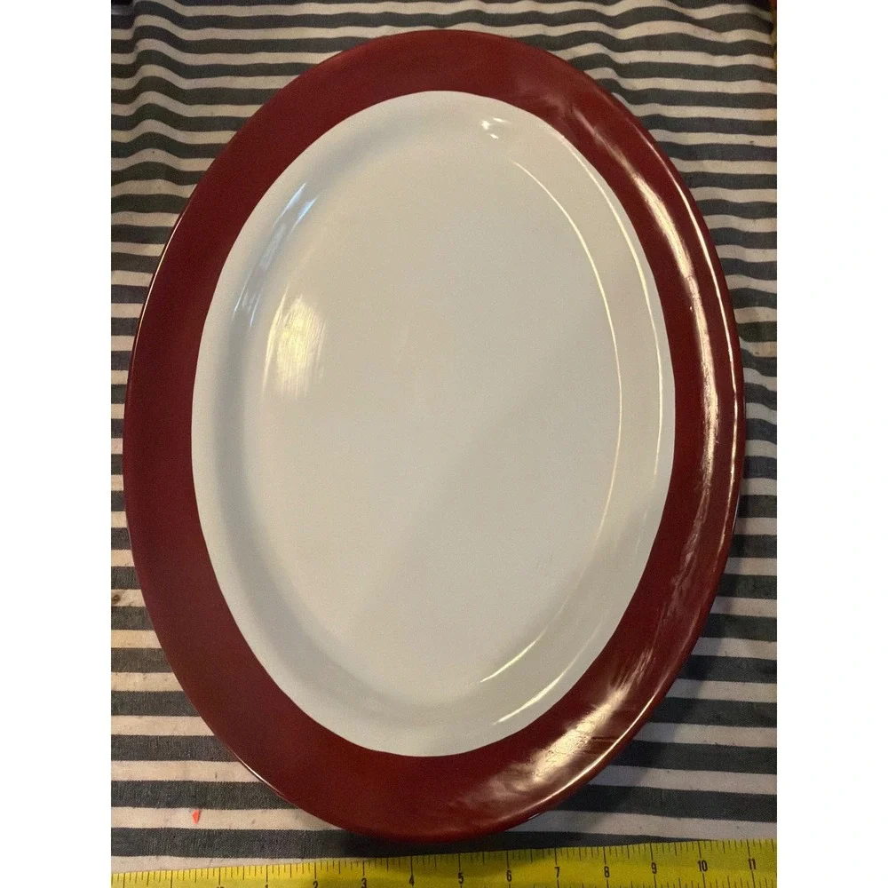 Pampered Chef Simple Additions Cranberry Red White Oval Serving Platter 18x13.5